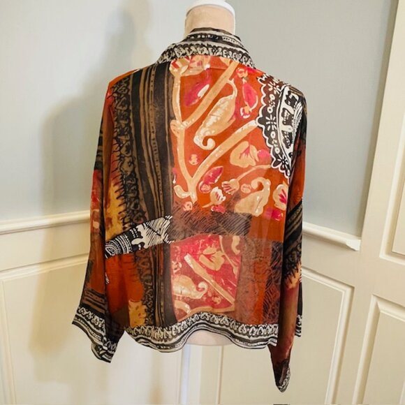 Chico's 100% Silk Natural Fiber Boho Open Front Cropped Kimono Jacket L/XL - Picture 5 of 7